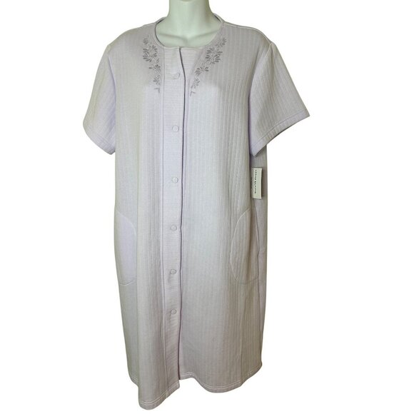 Miss Elaine Womens Short Sleeve Embroidered Snap Front Duster Housecoat Large - Picture 2 of 9